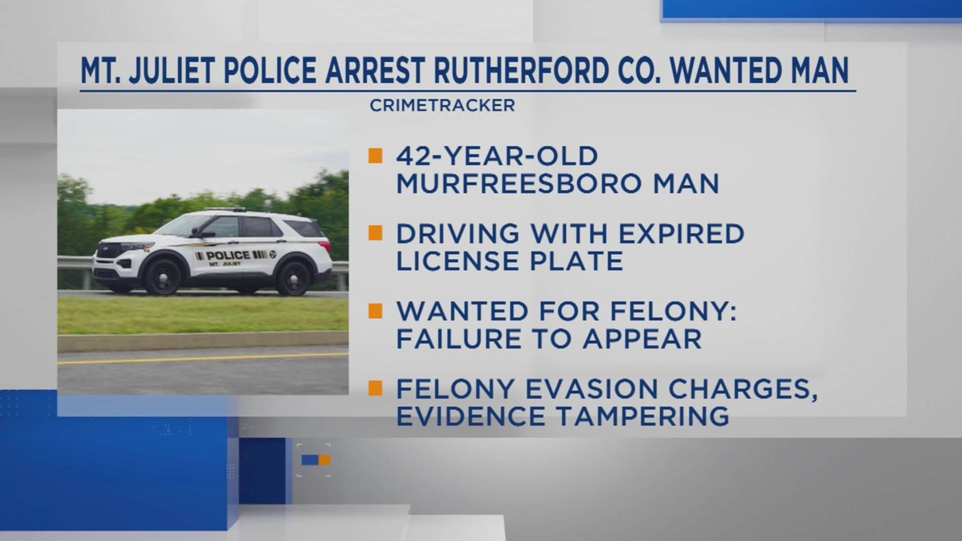 Mt. Juliet police arrest man wanted out of Rutherford County – WKRN News 2