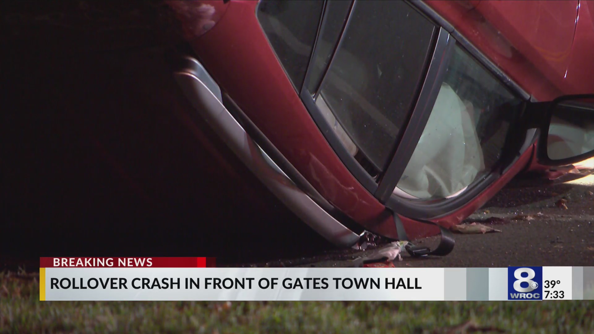 Car flips over outside Gates Town Hall, driver uninjured – RochesterFirst