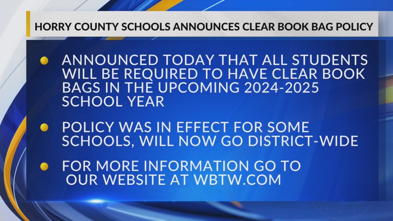 Clear book bags required at Horry County Schools for upcoming year