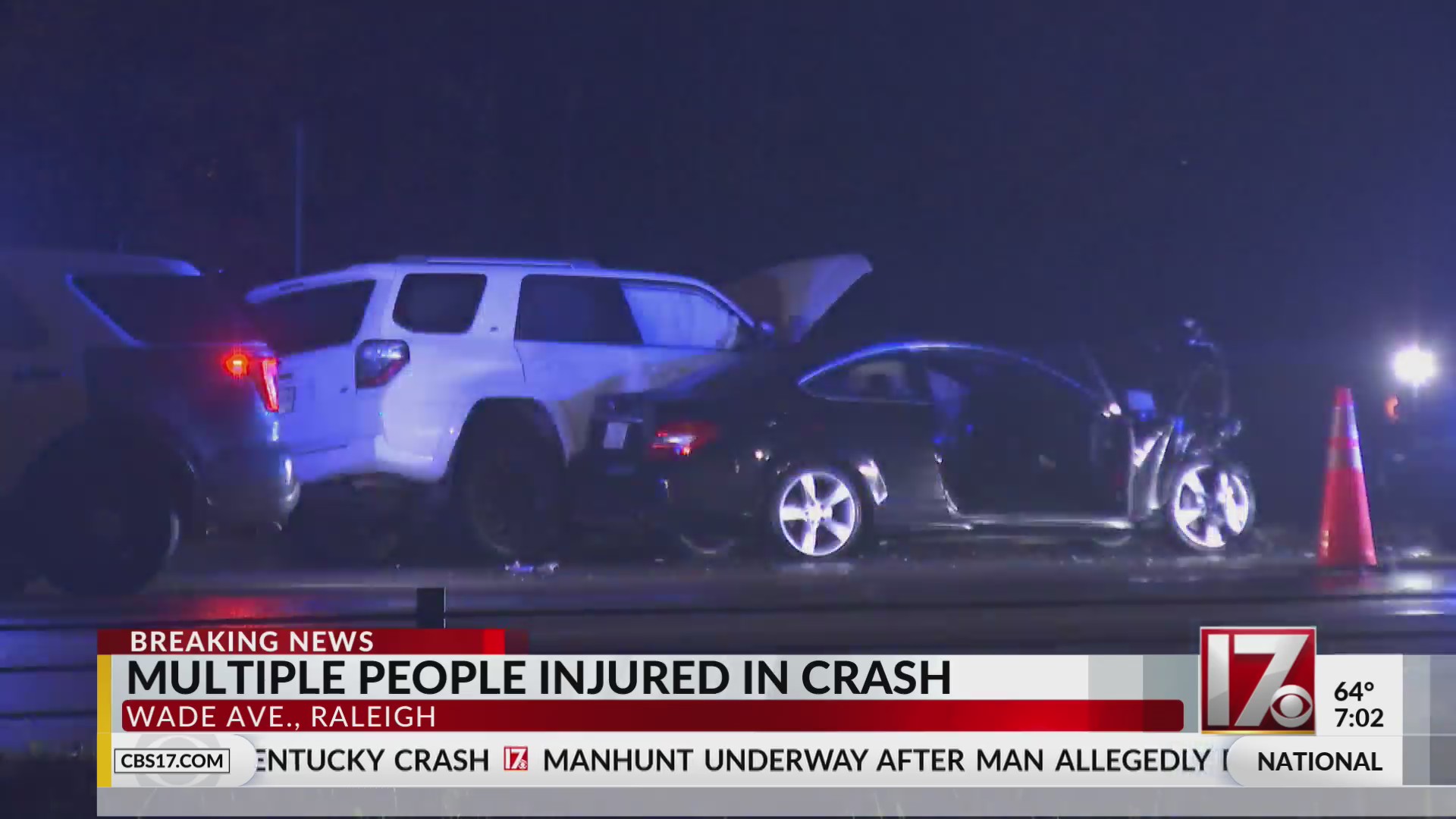 Multiple injured in 3-car crash on Wade Avenue in Raleigh – CBS17.com