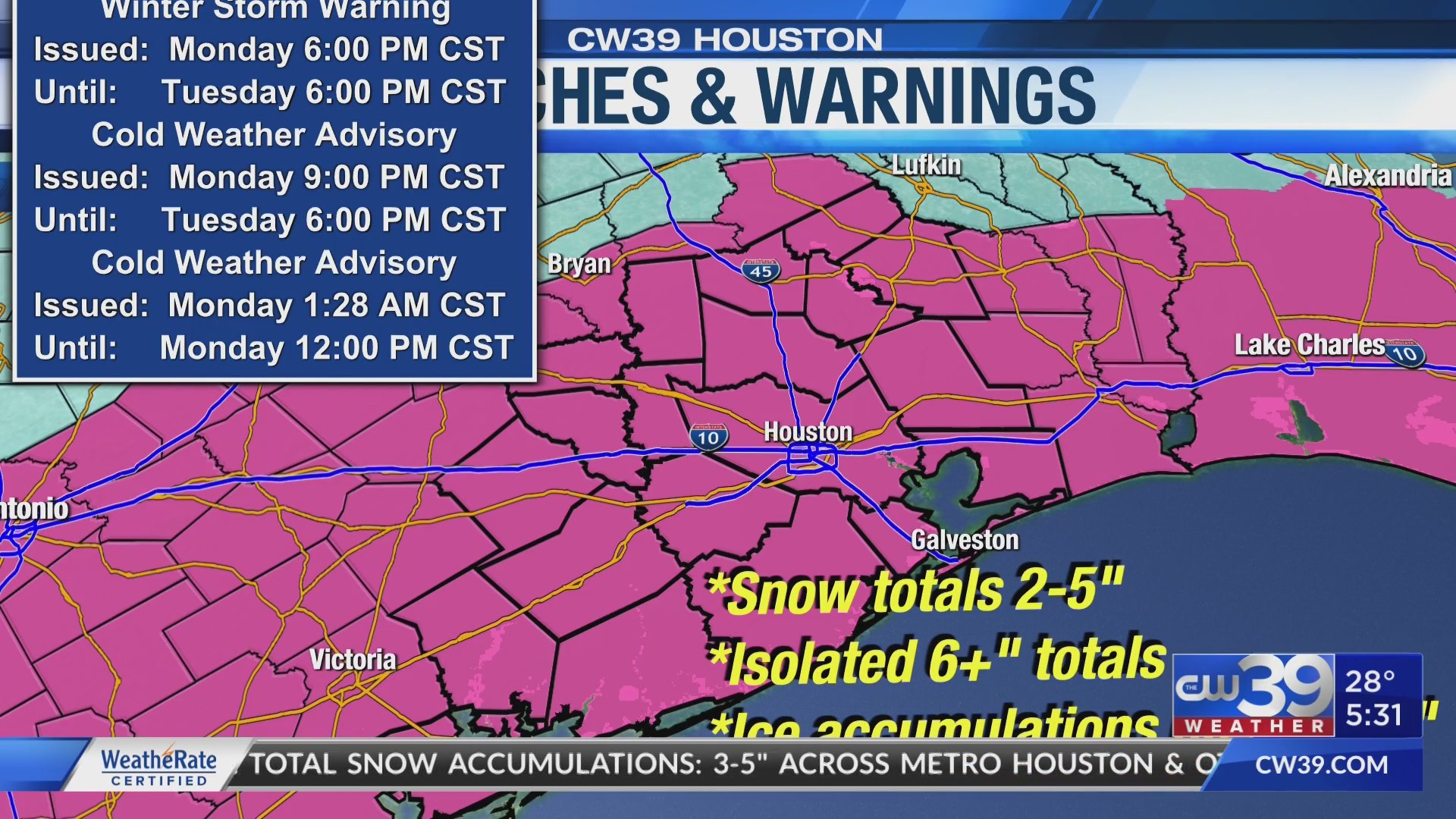 Arctic blast to bring 6 inches of snow to Houston area this week | CW39 ...