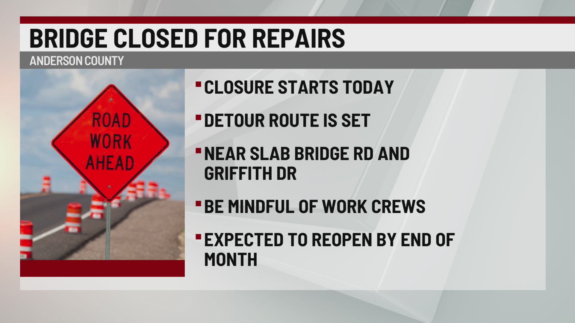 Anderson Co. bridge closed for repairs – WSPA 7NEWS