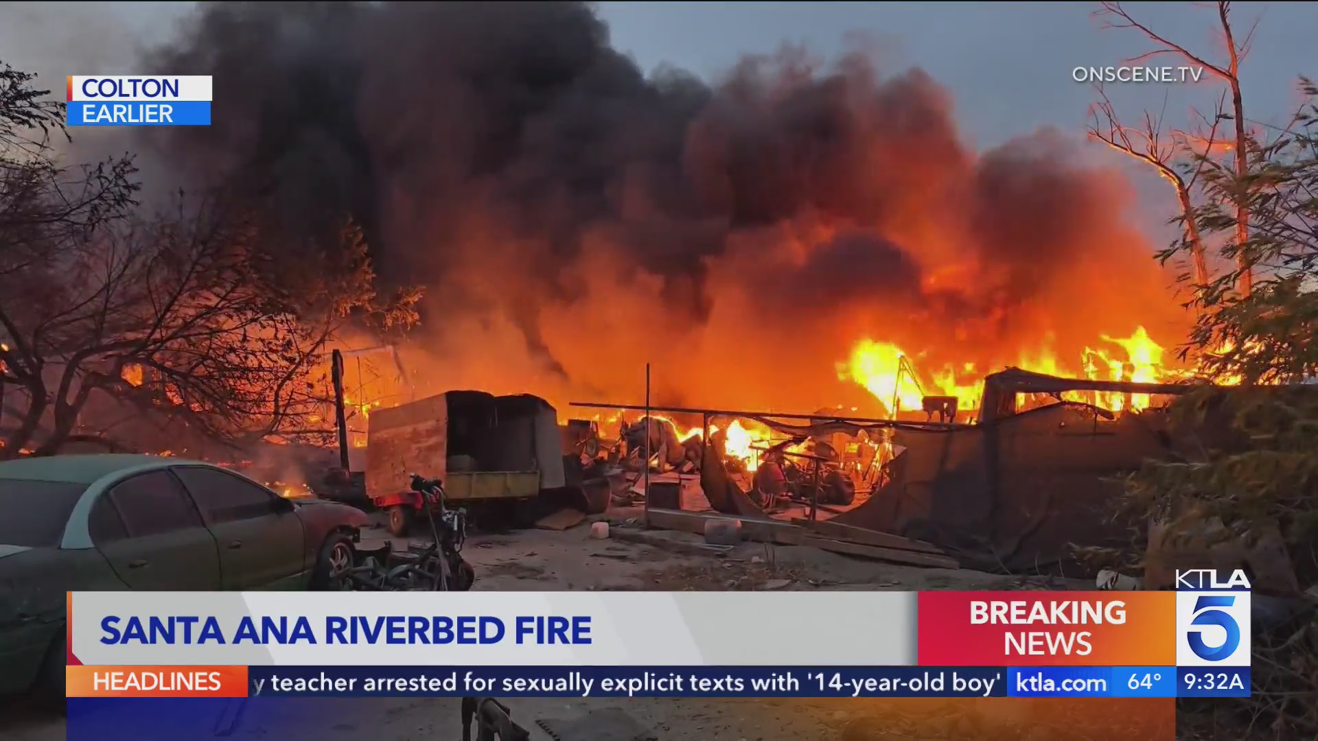 Fire erupts in Santa Ana Riverbed amid powerful winds – KTLA