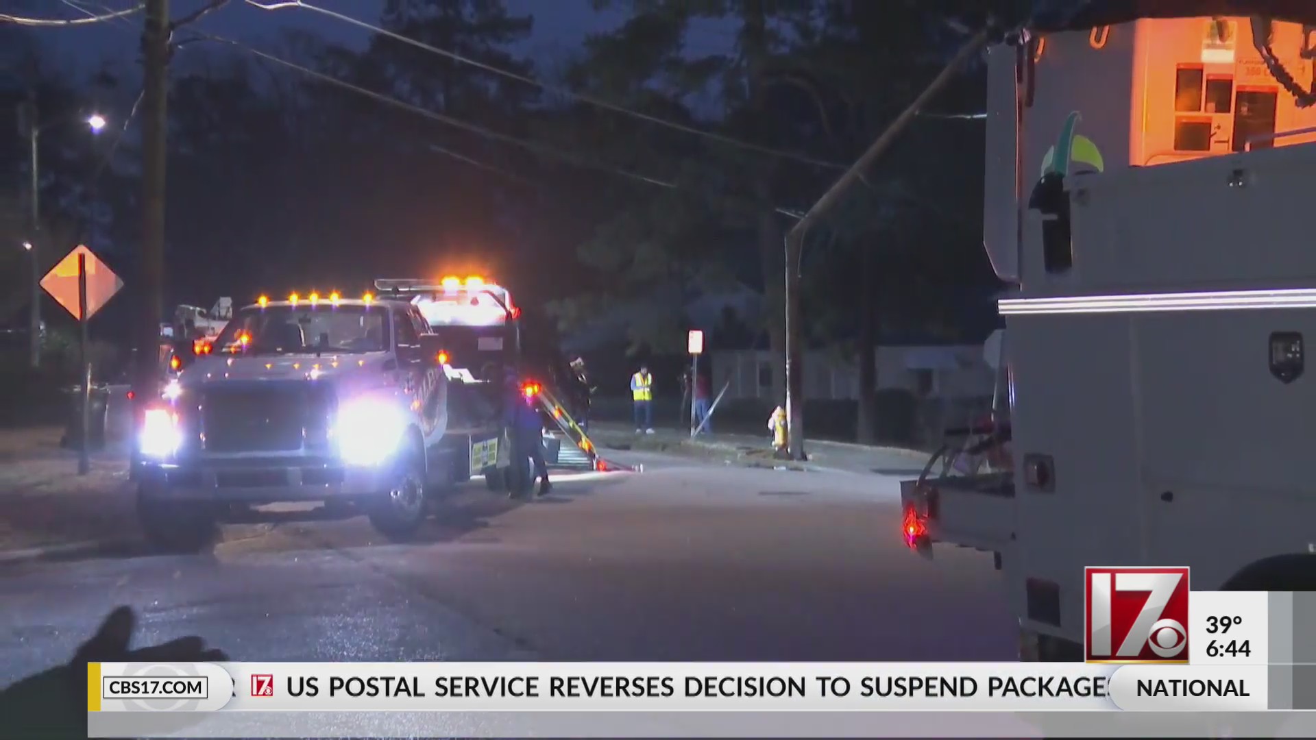 Car snaps pole in crash, causing power outage in Raleigh – CBS17.com