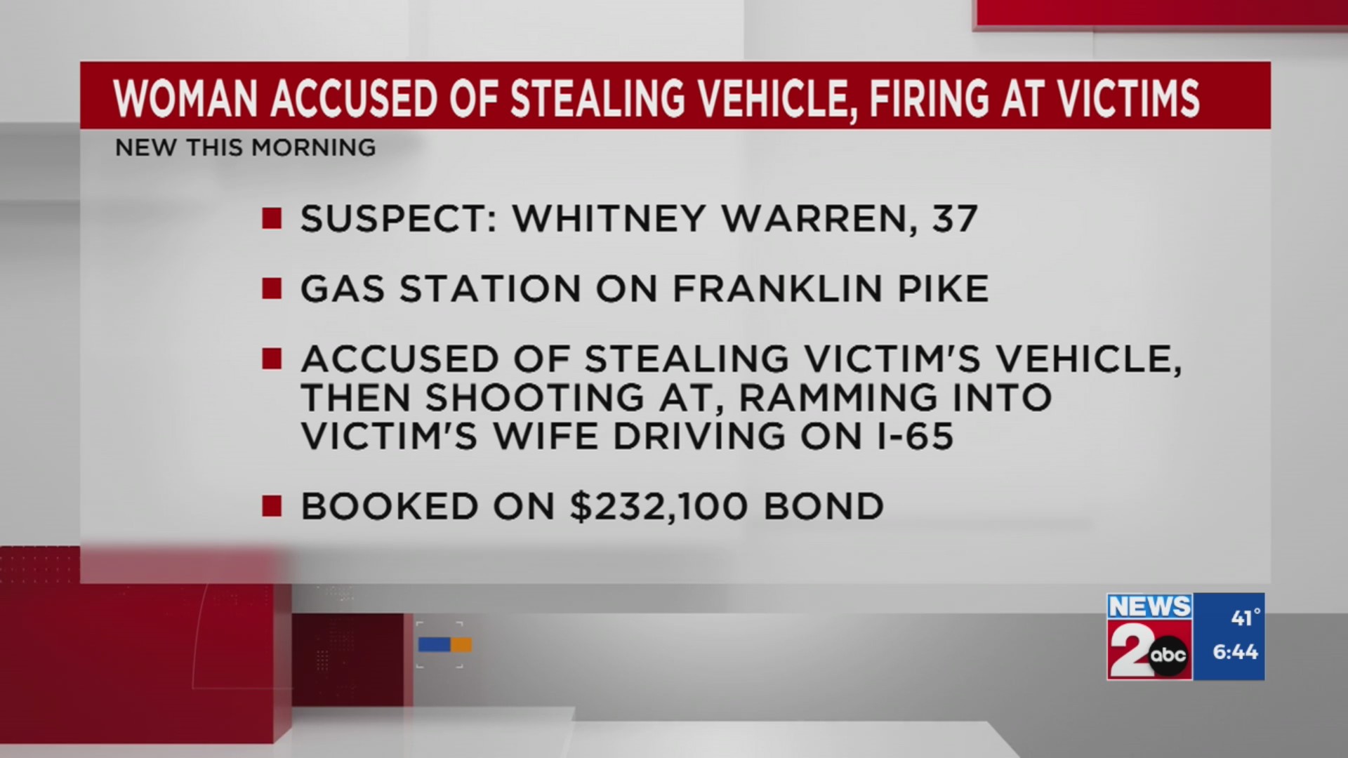 Woman accused of stealing vehicle, firing at victims – WKRN News 2