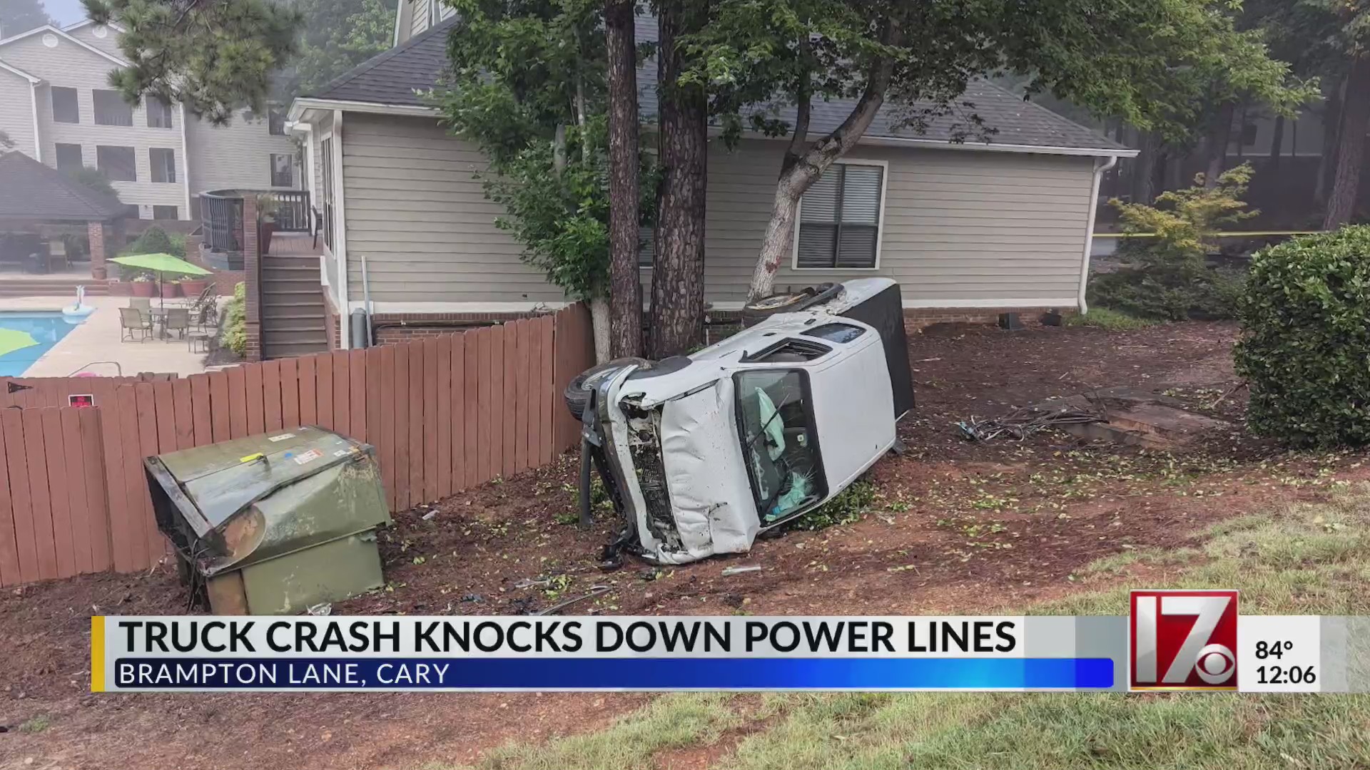 Truck crash knocks down power lines in Cary – CBS17.com