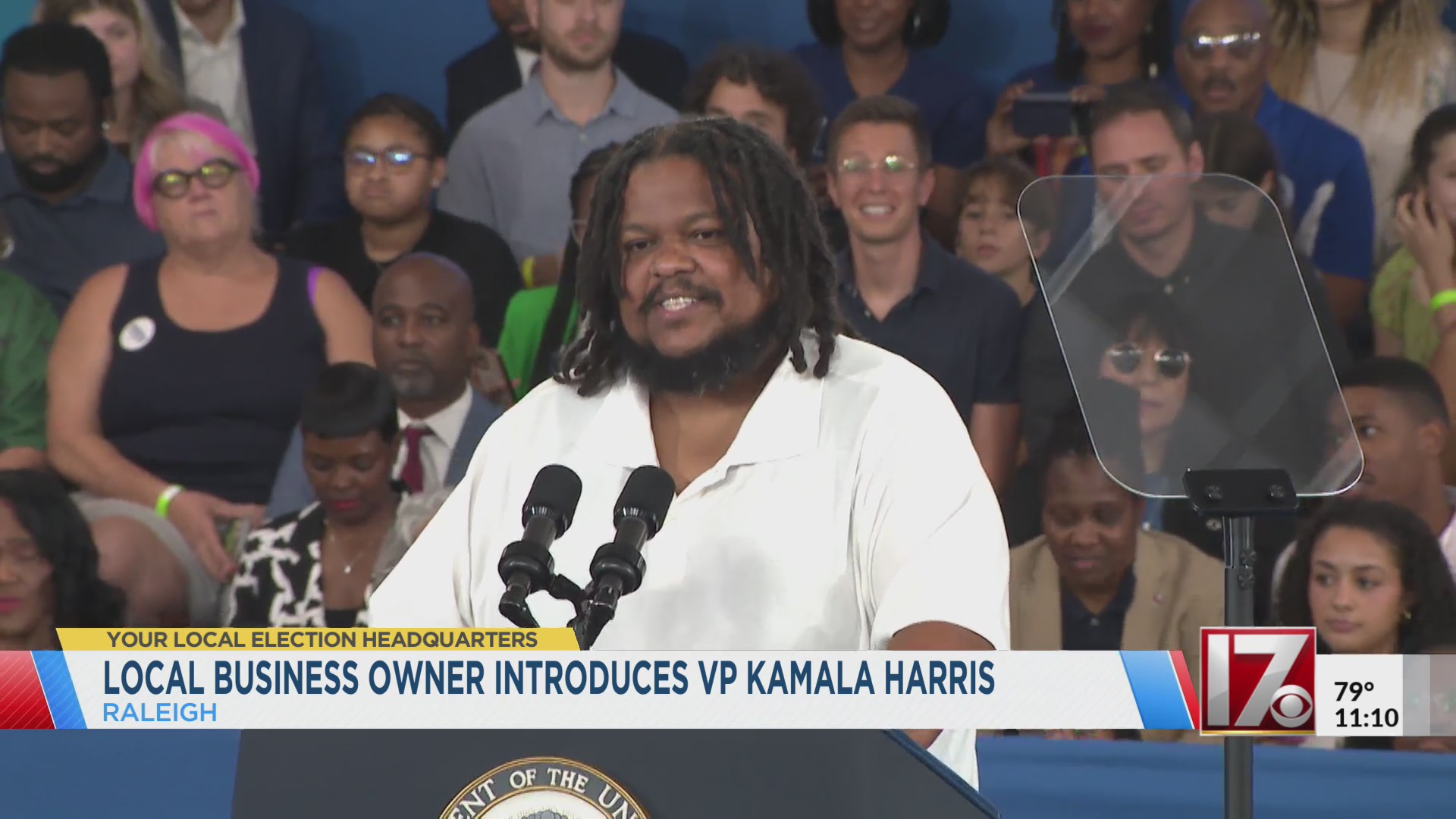 Durham BBQ restaurant owner introduces Kamala Harris at campaign rally ...