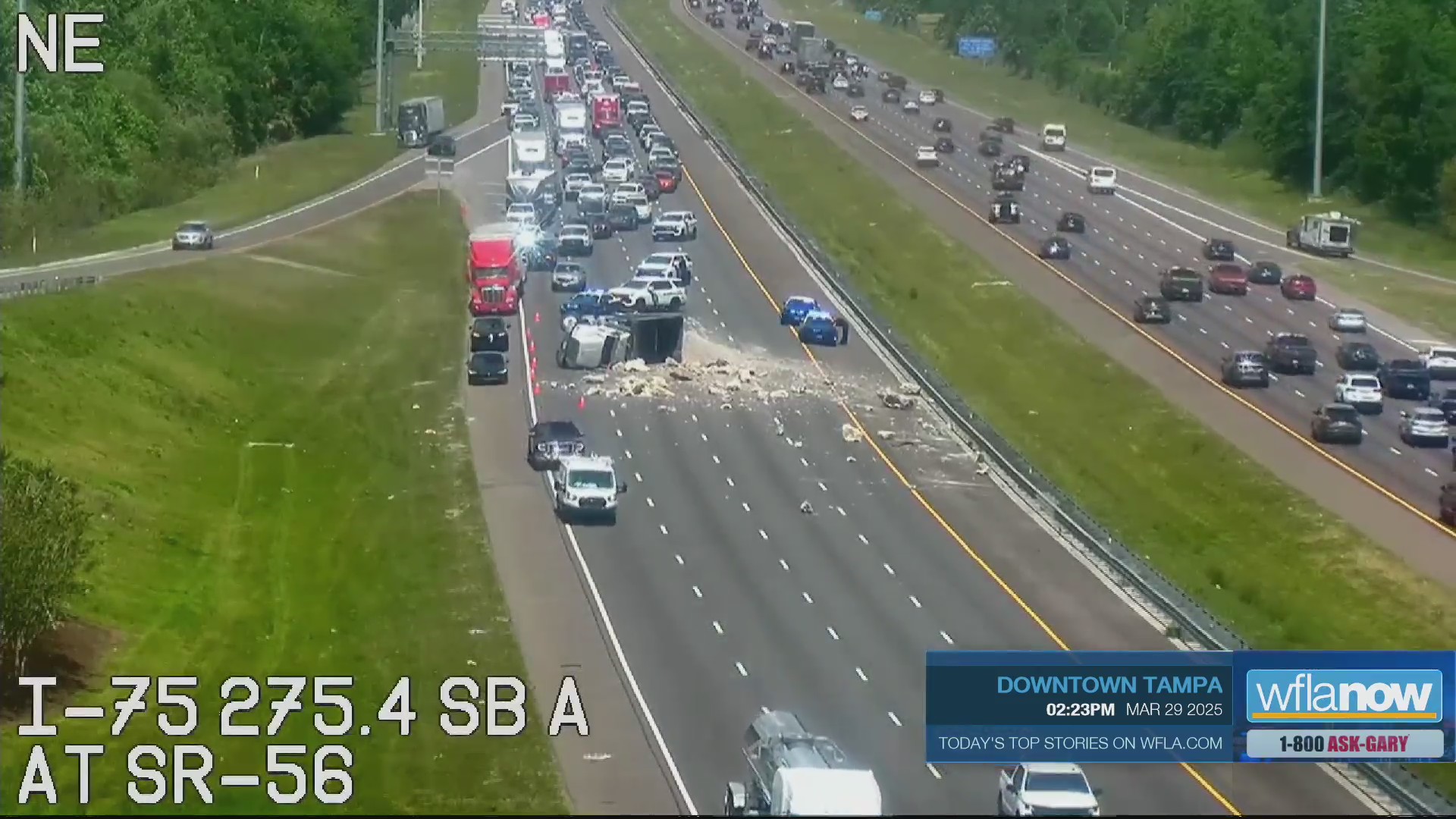 Dump truck overturns on I-75 and causes shutdown – WFLA