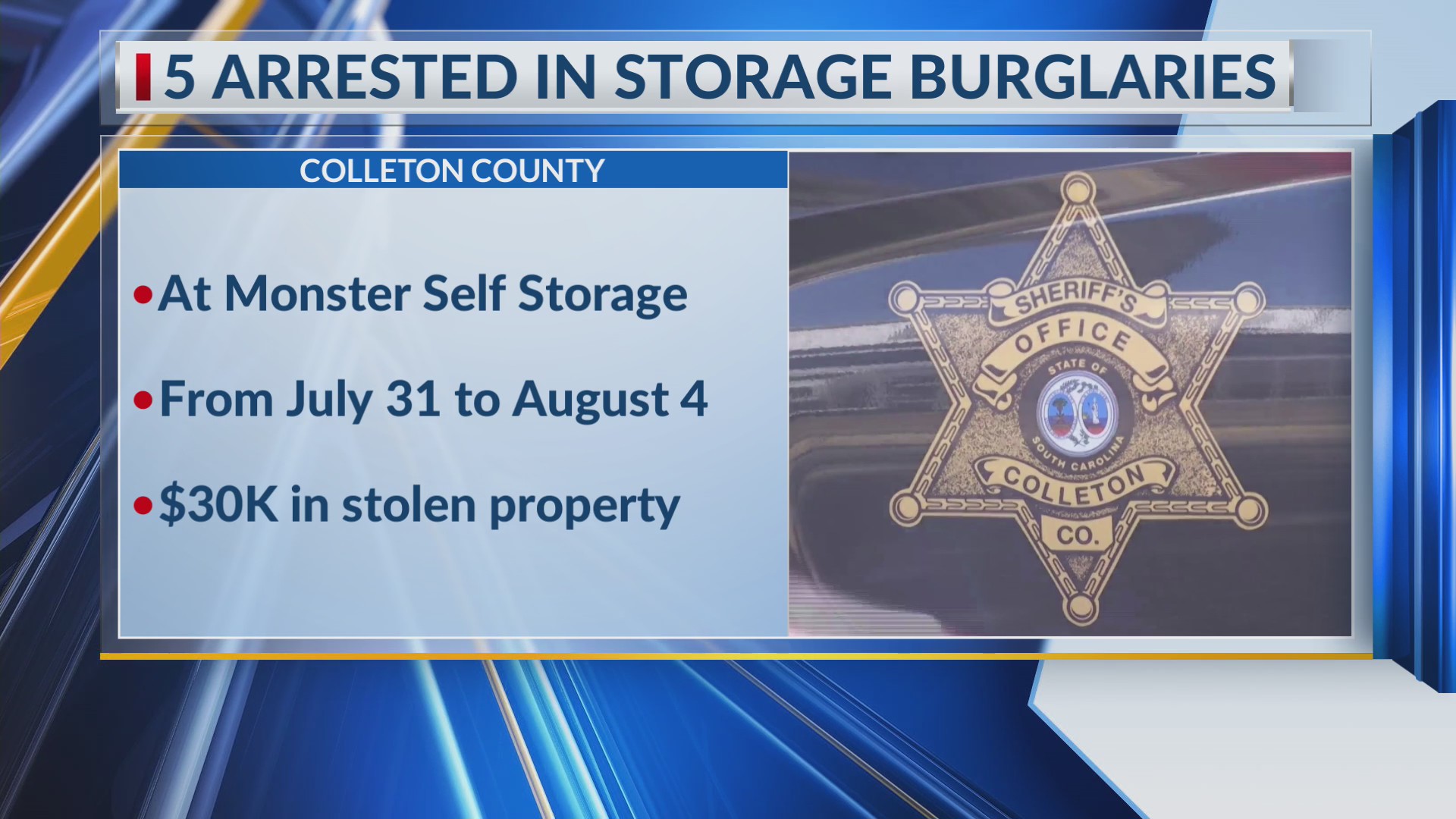 5 arrested in Colleton County storage burglaries – WCBD News 2