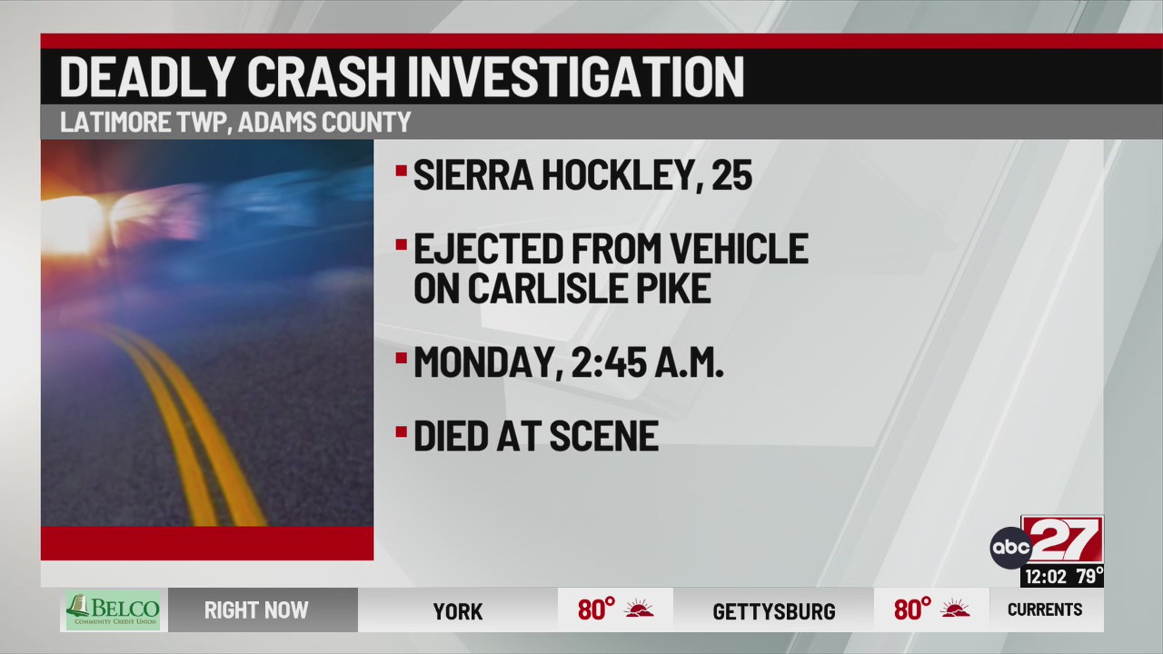 Adams County woman killed in single-vehicle crash – ABC27