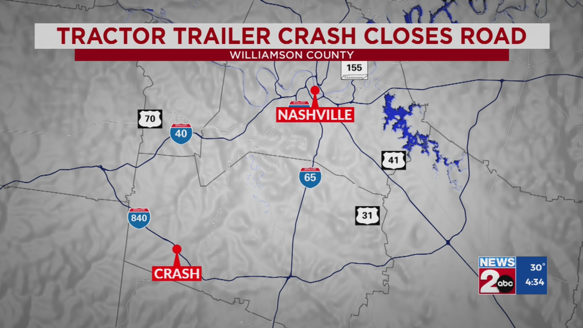 Tractor trailer crash closes road in Williamson County, TN – WKRN News 2