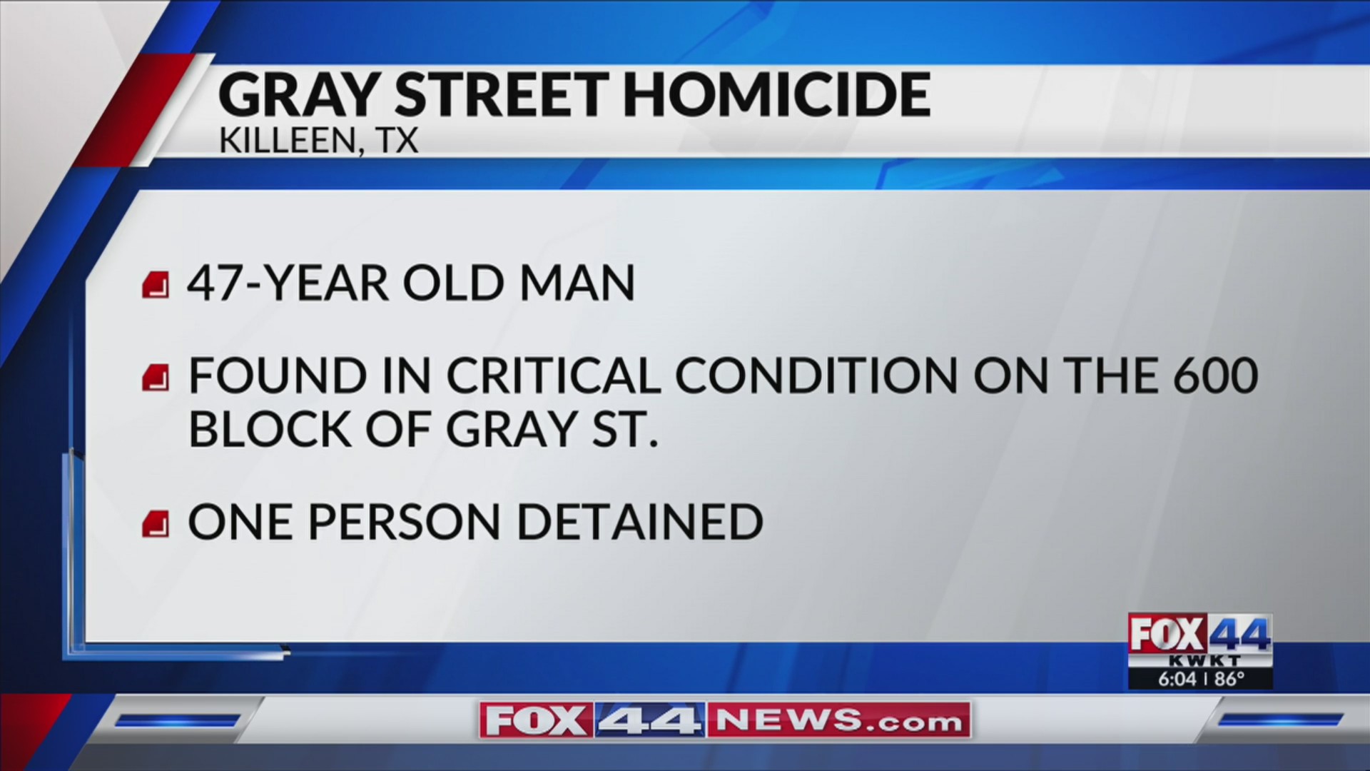 One dead in Killeen Gray Street shooting, one detained – KWKT – FOX 44