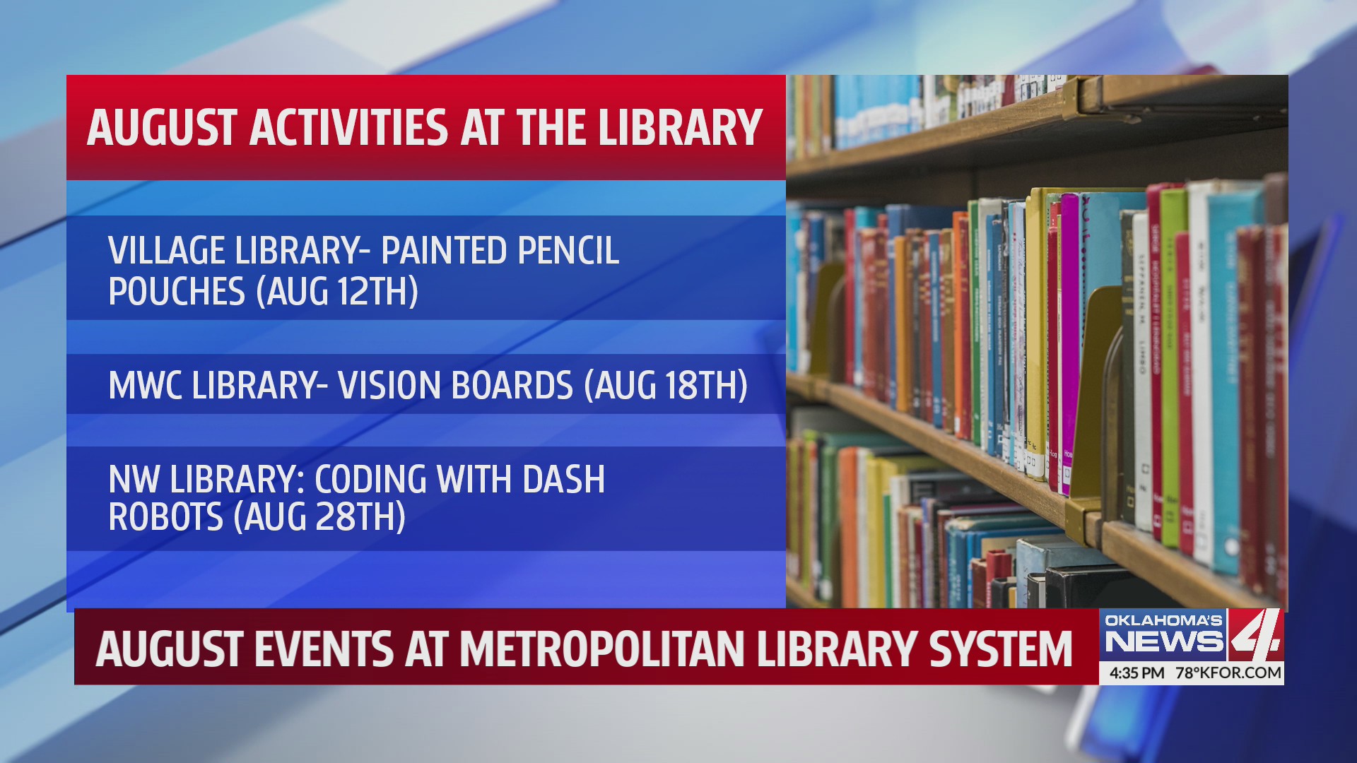 August events at metropolitan library system – KFOR.com Oklahoma City