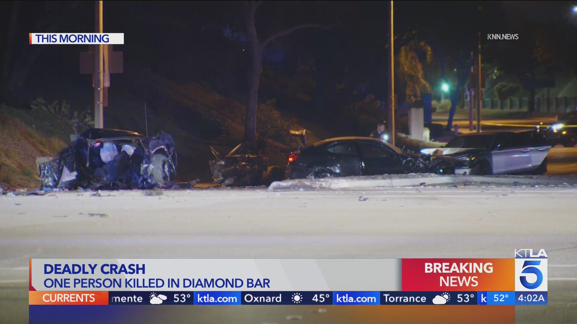 1 person killed in Diamond Bar crash that split car in half – KTLA