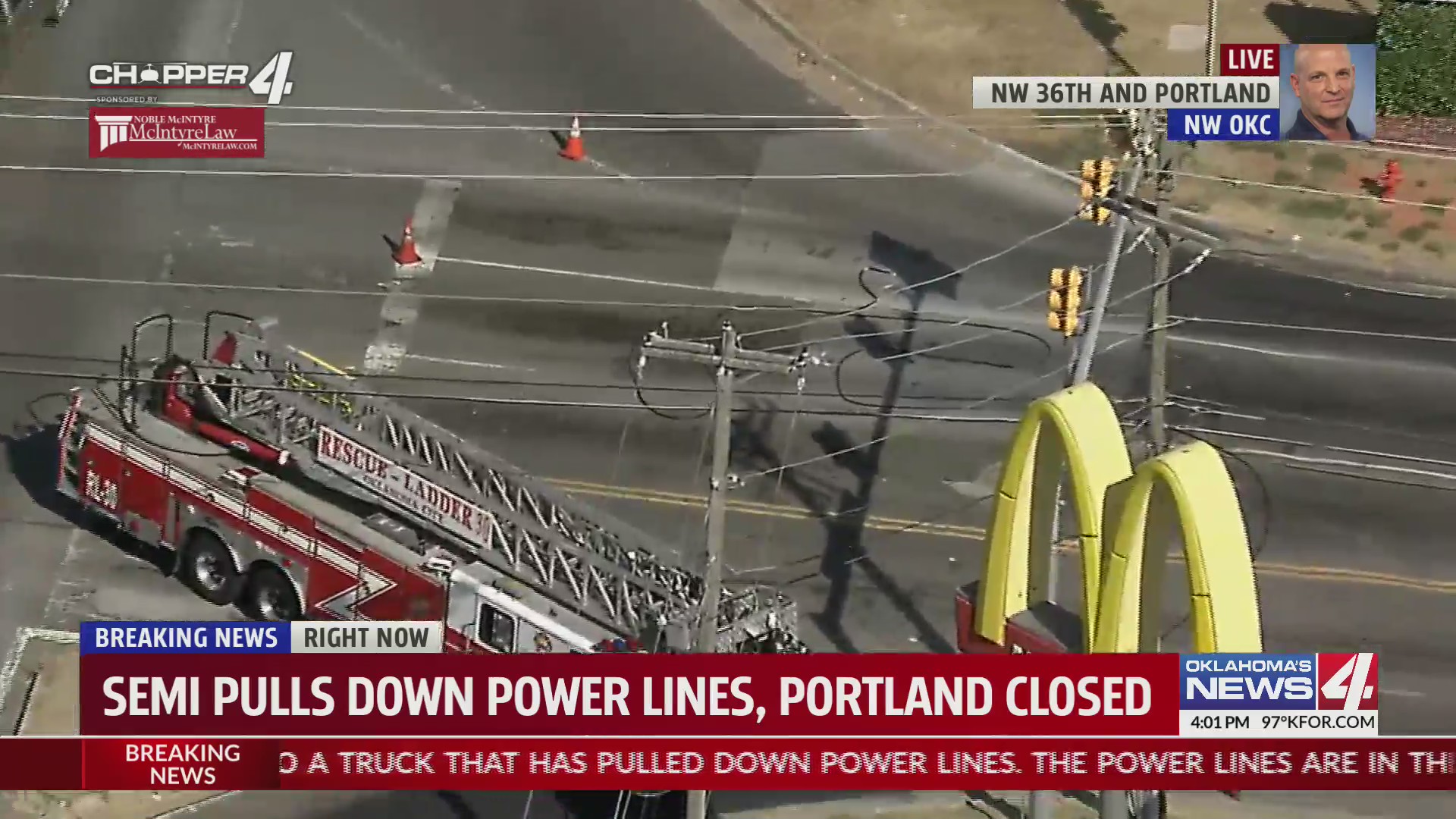 Semi pulls down power lines, Portland closed – KFOR.com Oklahoma City