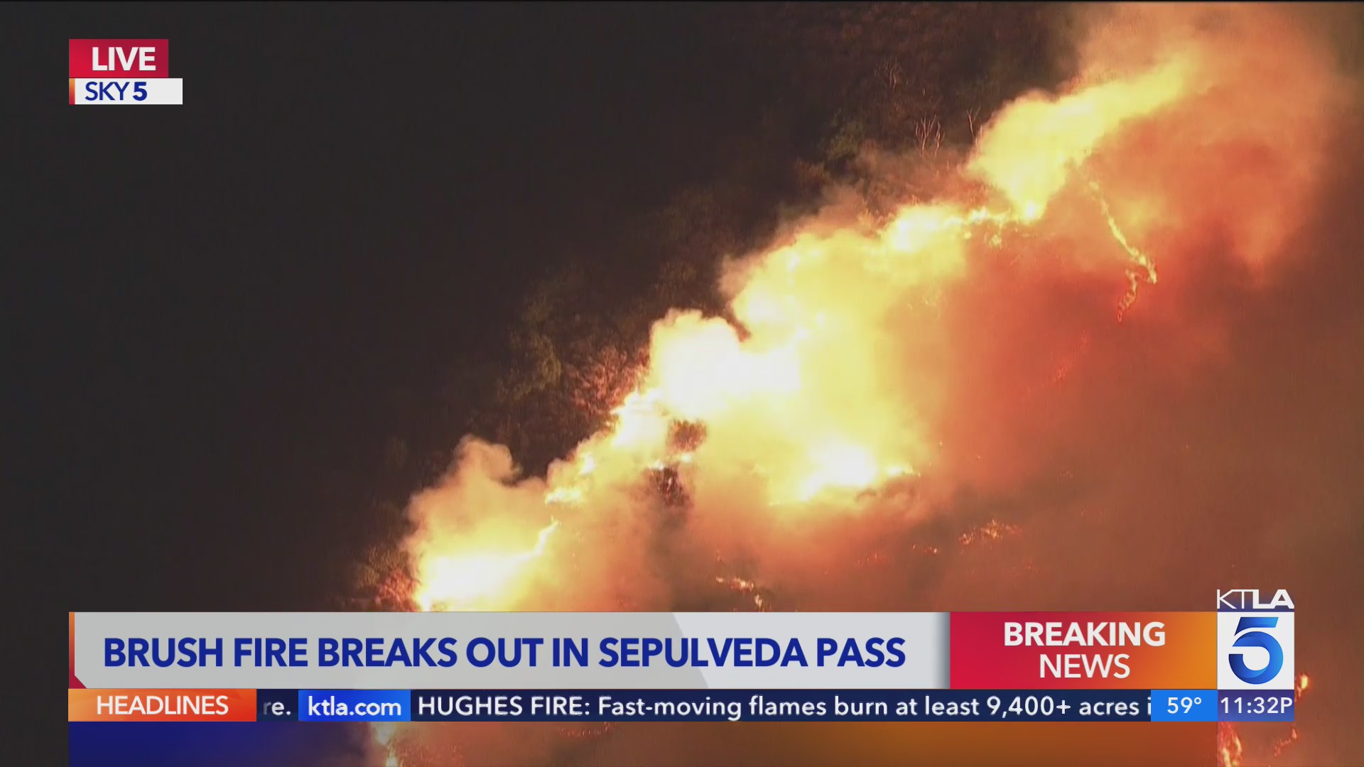 Brush fire breaks out near 405 Freeway in Sepulveda Pass – KTLA