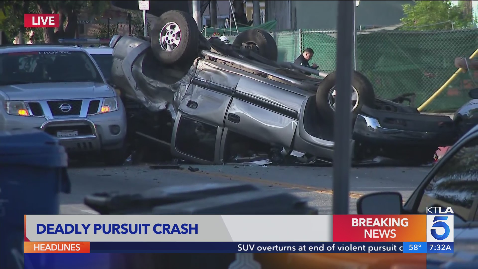 SUV overturns at end of violent pursuit crash in Los Angeles – KTLA