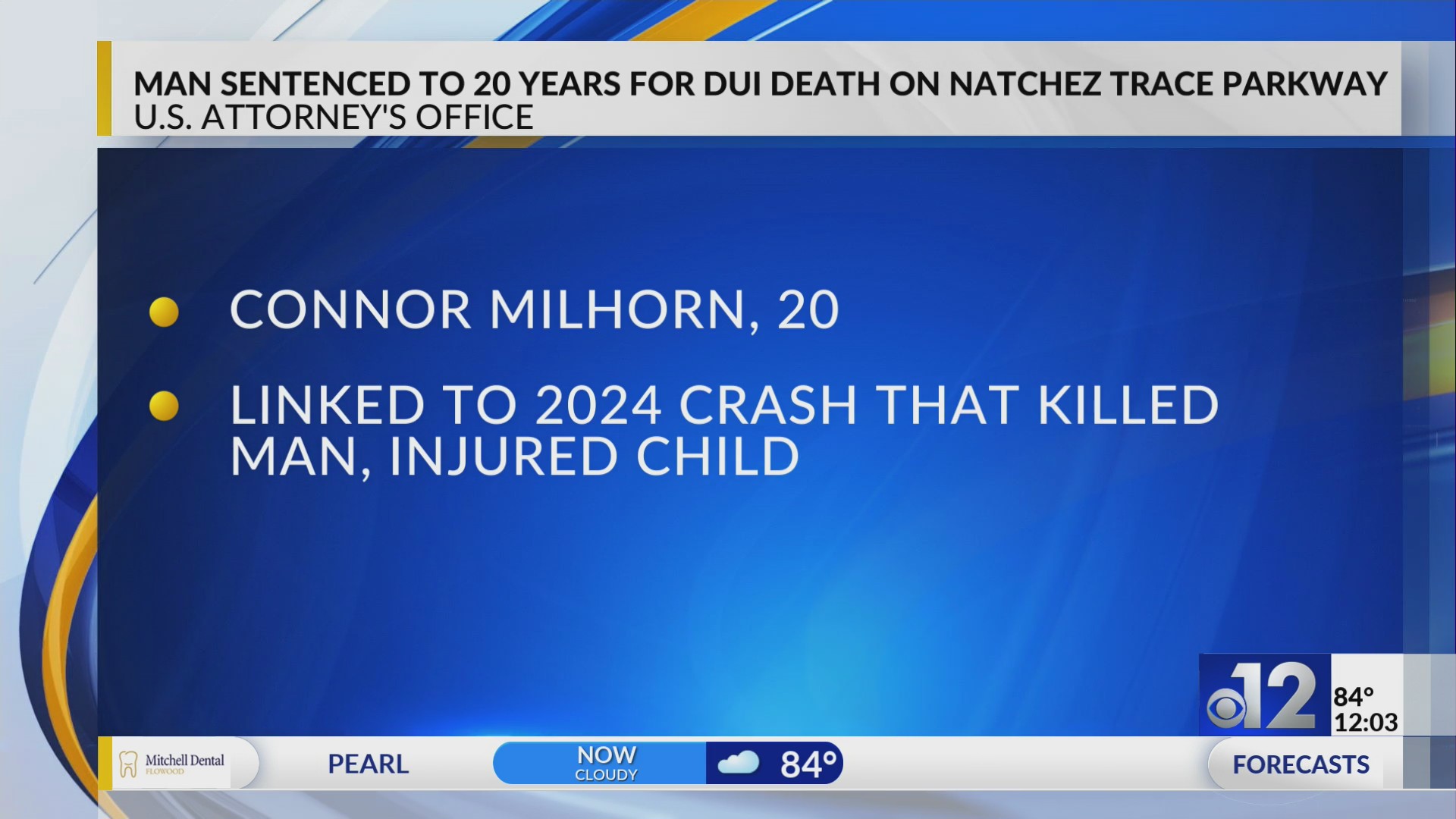 Man sentenced for fatal DUI crash on Natchez Trace – WJTV