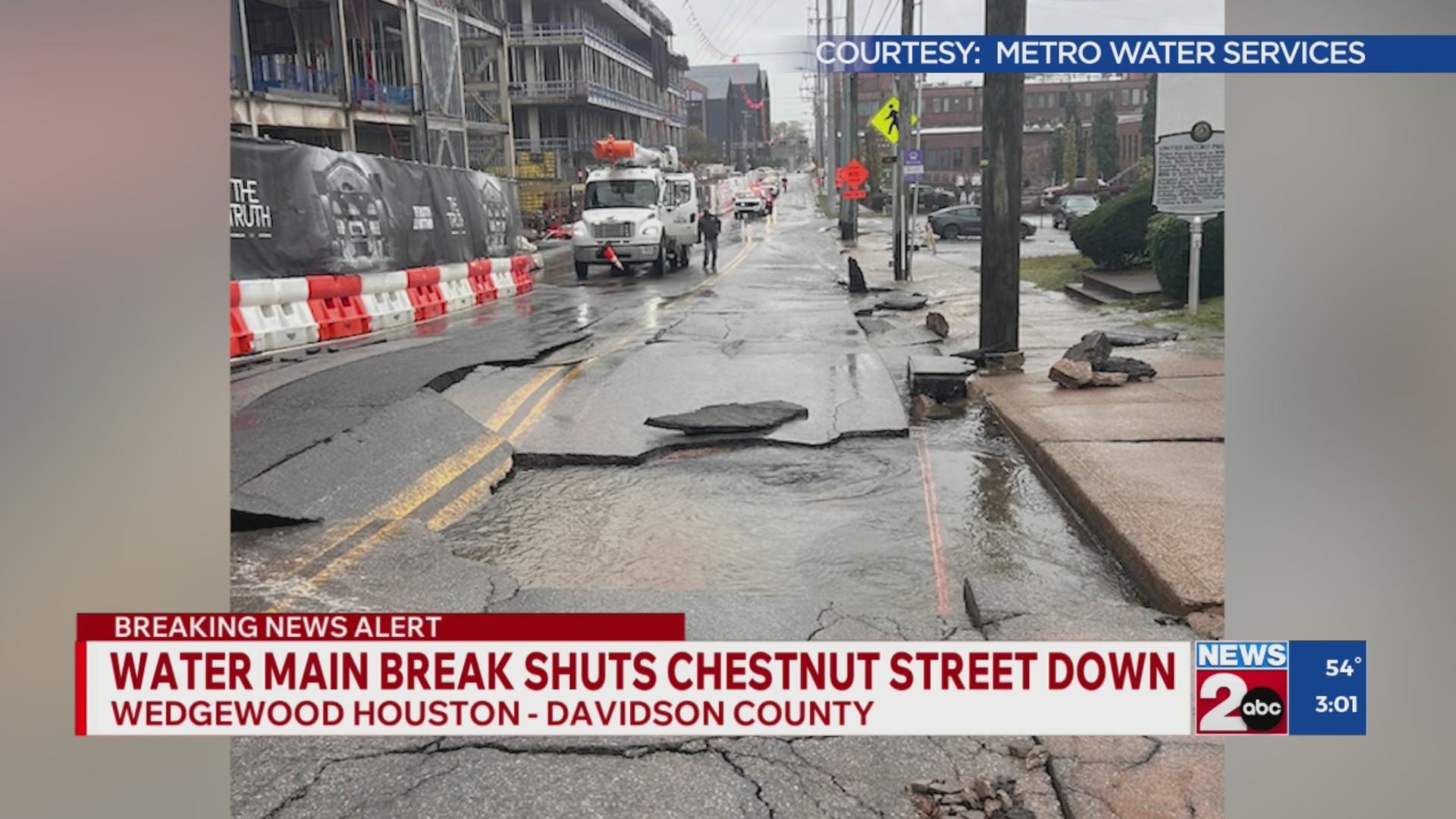 Water main break shuts down Chestnut Street in Nashville, TN – WKRN News 2