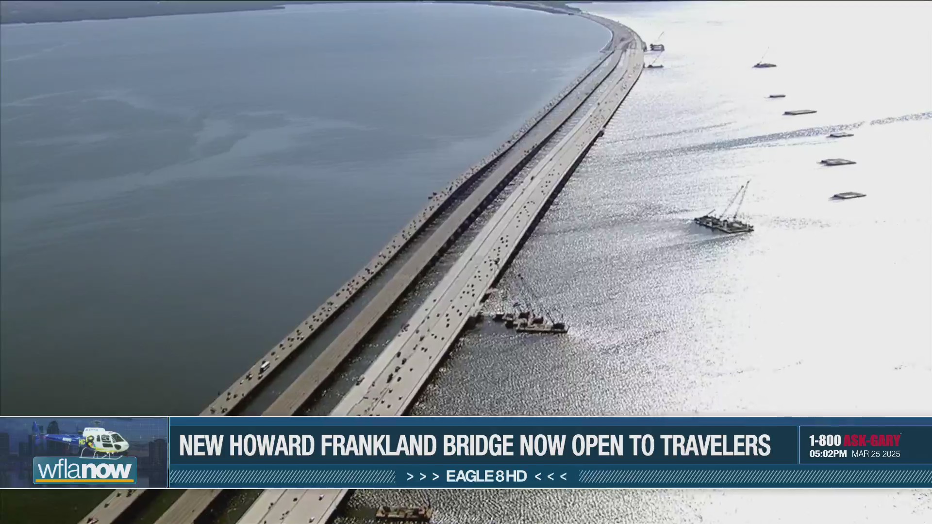 Eagle 8 looks at evening traffic on new Howard Frankland Bridge – WFLA