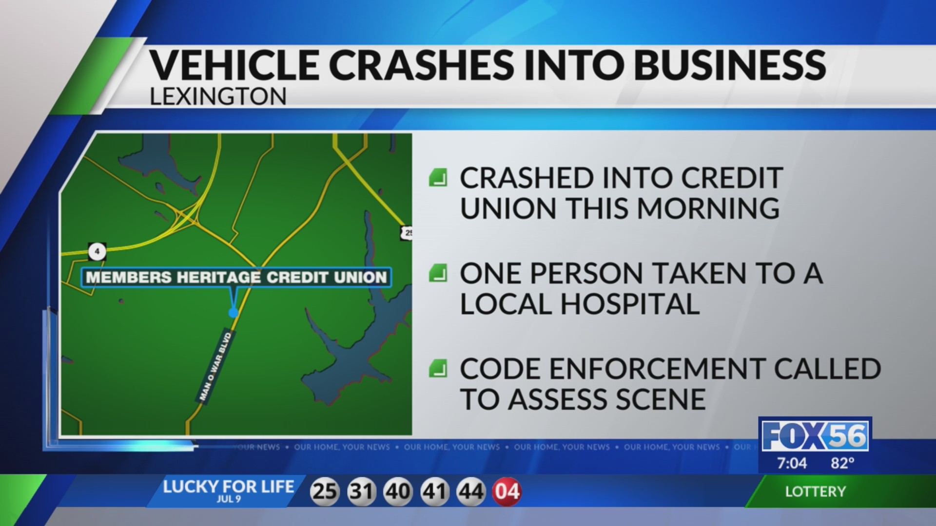 1 injured after car crashes into Lexington credit union – FOX 56 News