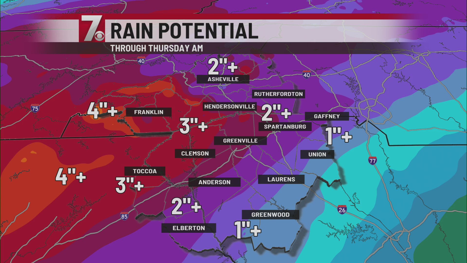 Heavy rain moves into the Upstate, mountains – WSPA 7NEWS