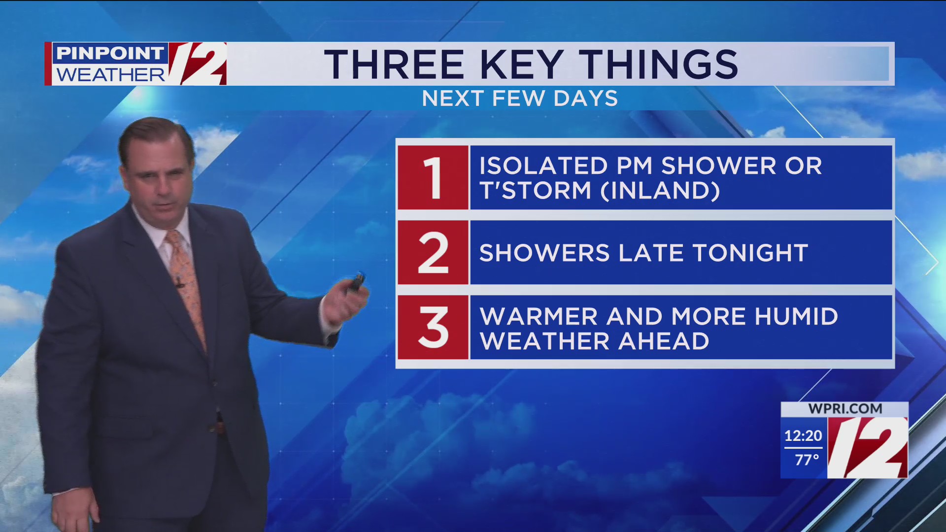 WPRI 12 Weather Forecast for 7/14/25: Isolated t’storm this afternoon ...
