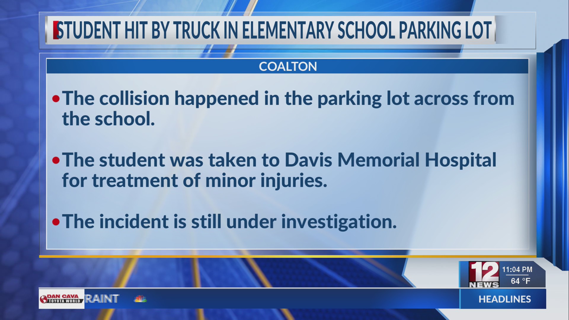 Student hit by truck in Randolph County elementary school parking lot