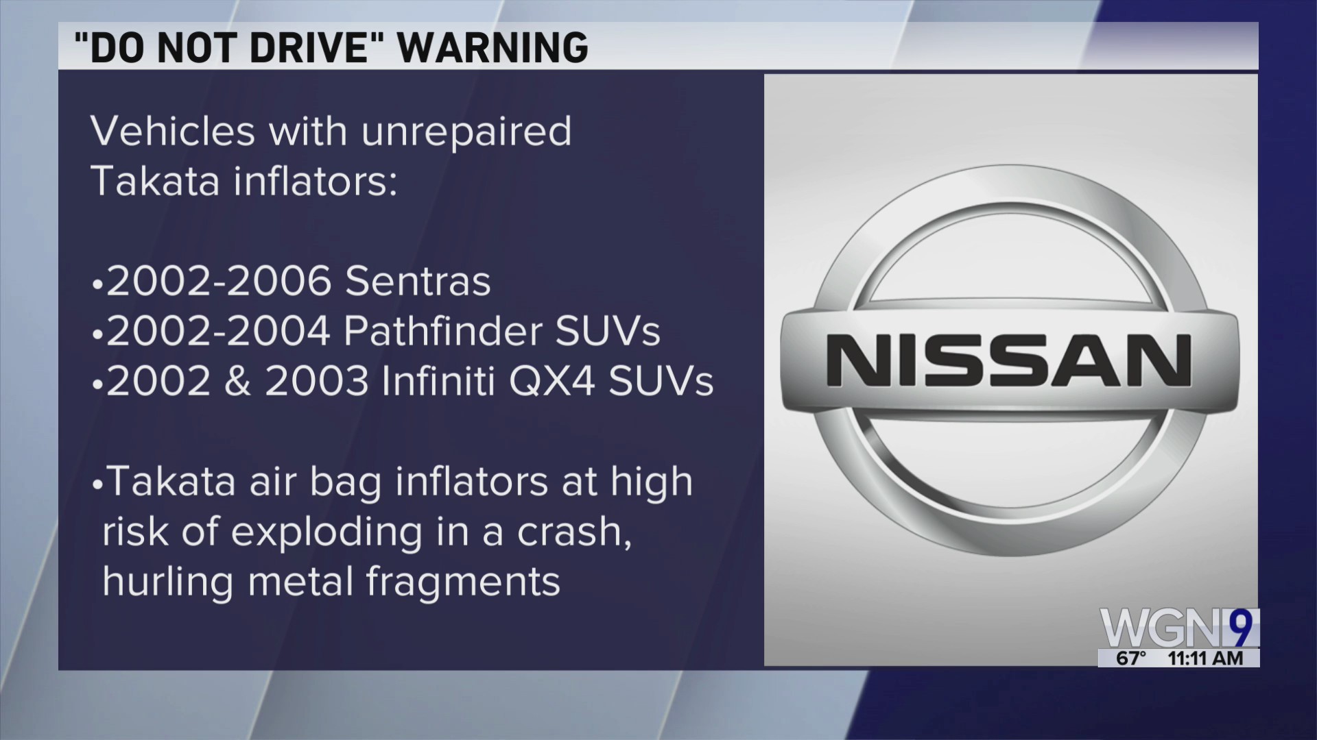Nissan warns owners of older vehicles at risk of exploding air bag ...