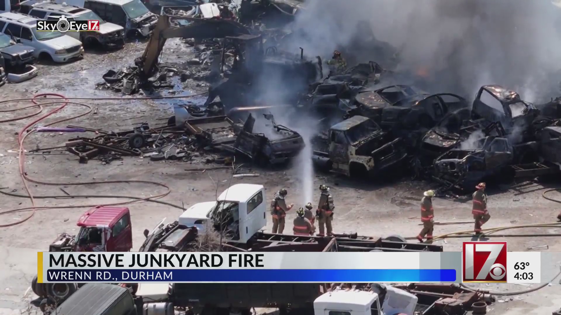 Massive junkyard fire in Durham – CBS17.com
