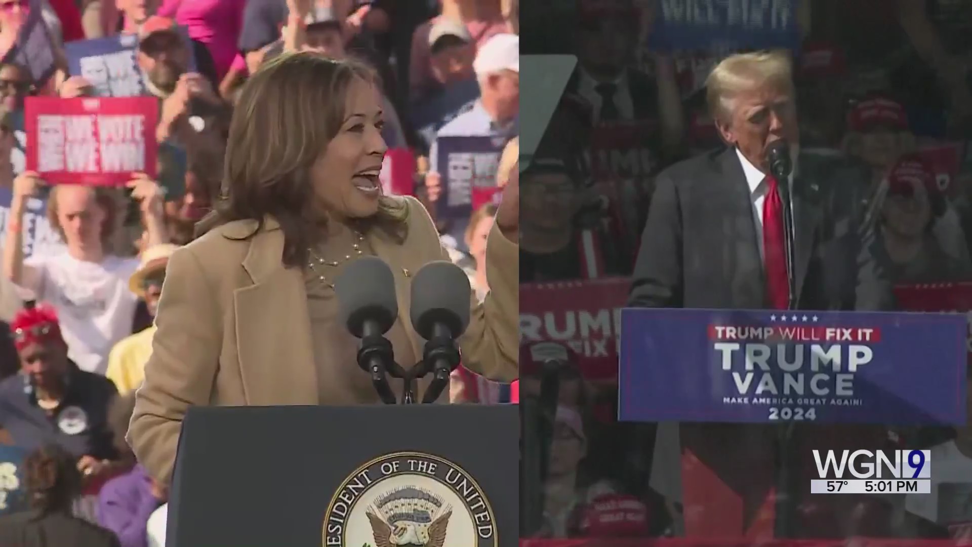 Trump, Harris campaign in crucial swing states – WGN-TV