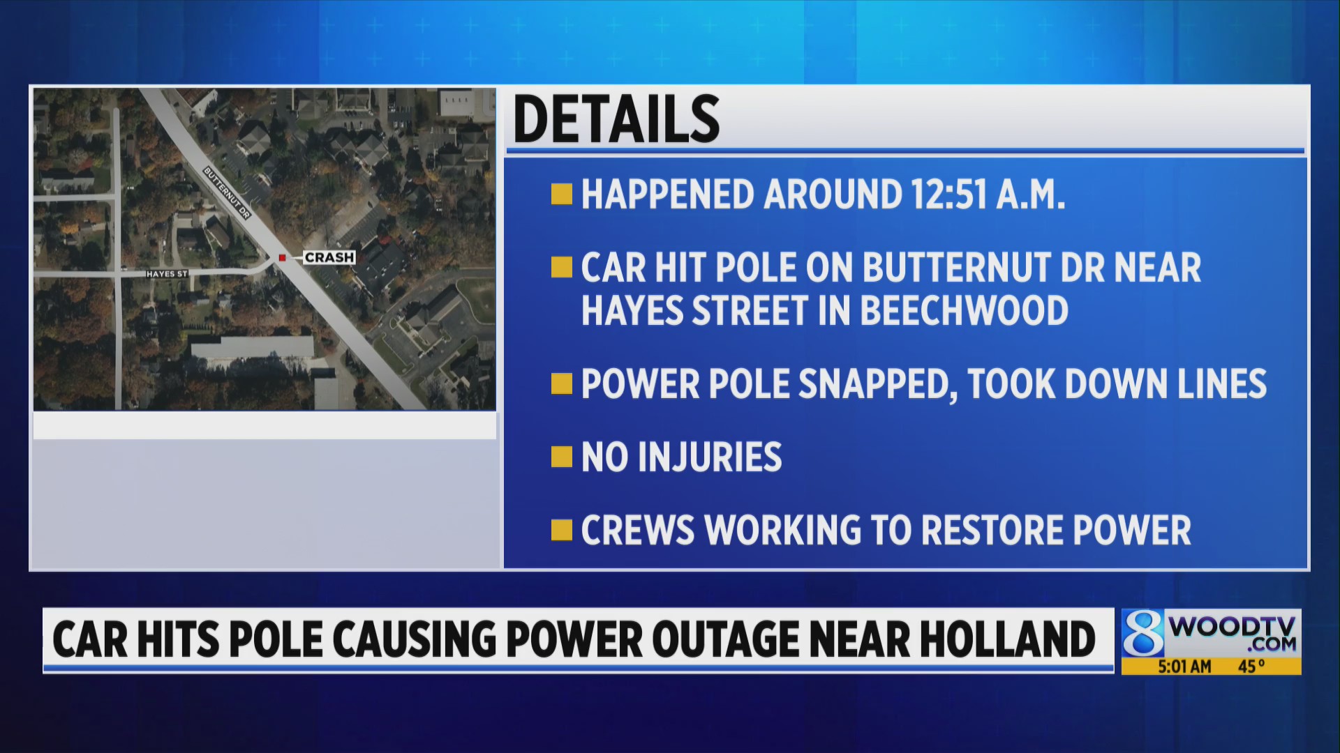 Crews work to restore power after crash causes outage in Holland Twp ...