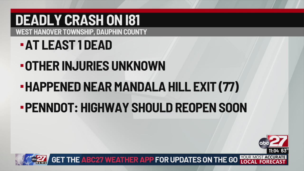 Interstate 81 closed after fatal crash in Dauphin County – ABC27