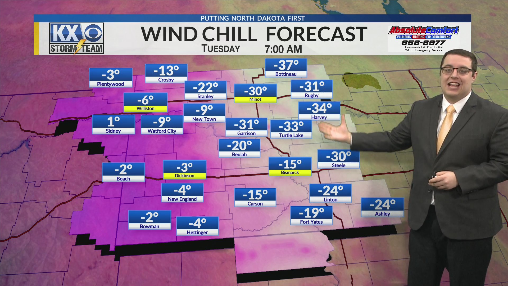 Hazardous wind chills are expected at the start of the week. – KX NEWS