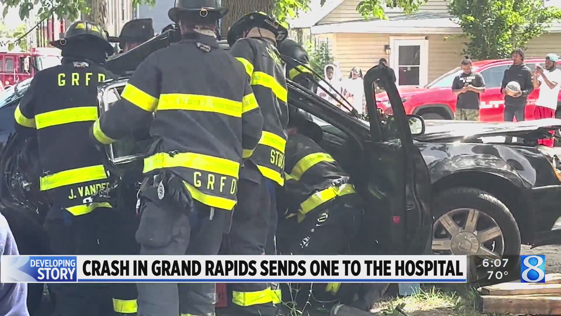 Driver cut from car after crashing into tree in Grand Rapids – WOODTV.com