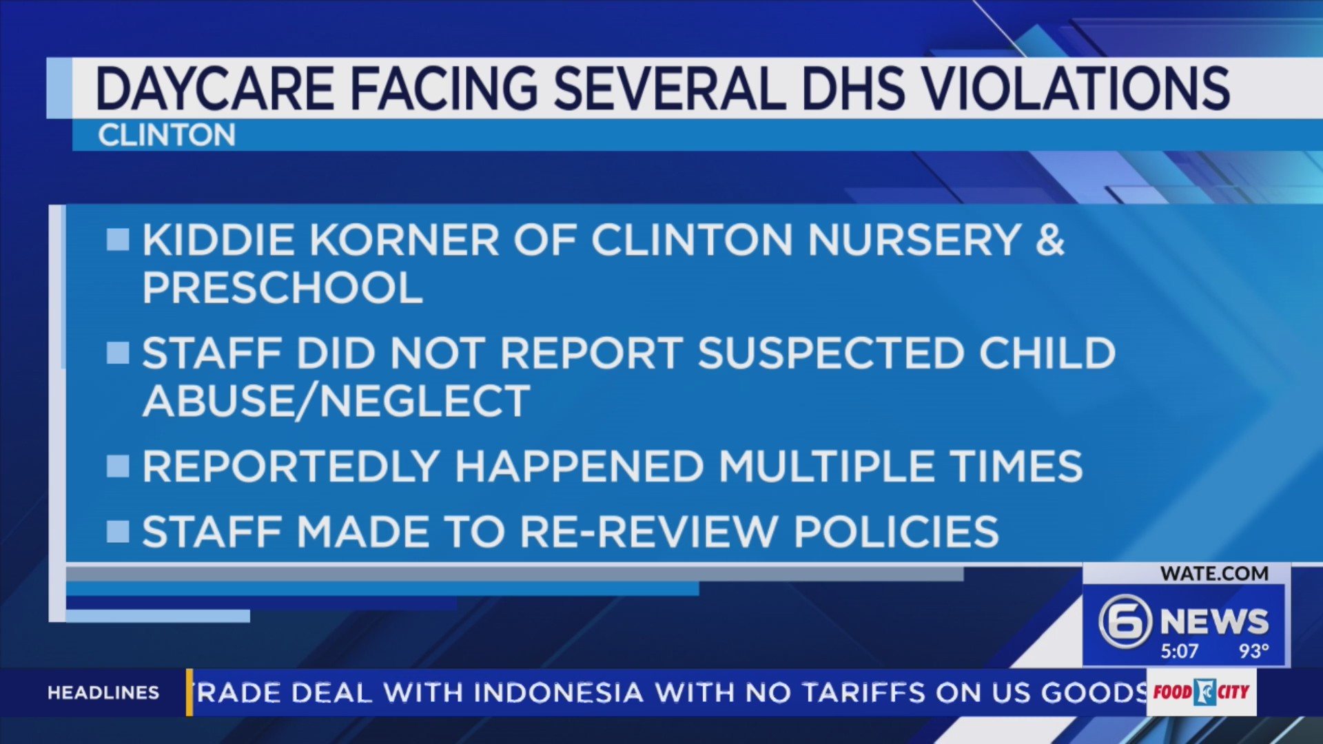 TDHS: Day care staff failed to report suspected abuse – WATE 6 On Your Side