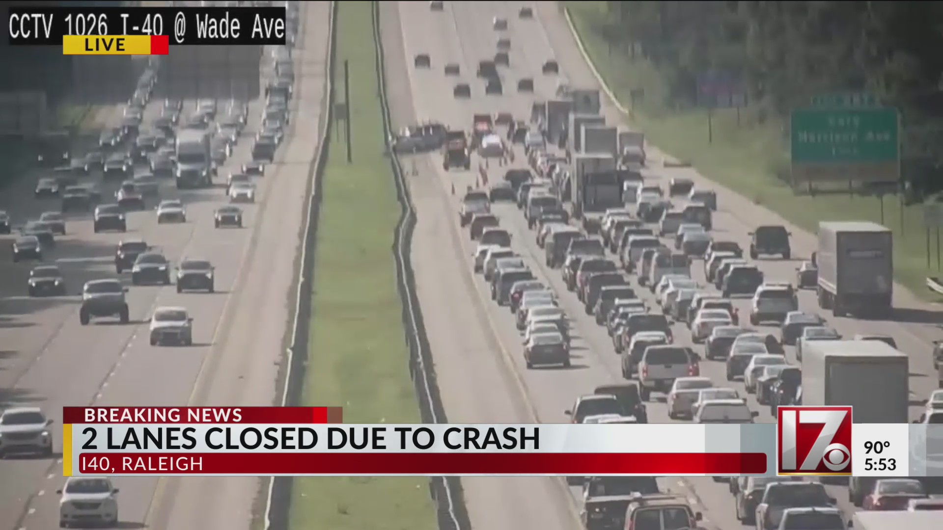 Two lanes closed due to crash on I-40 in Wake County – CBS17.com