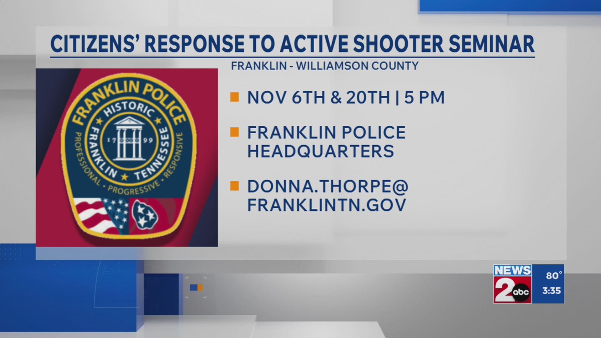 Franklin Police Department adding another active shooter seminar – WKRN ...
