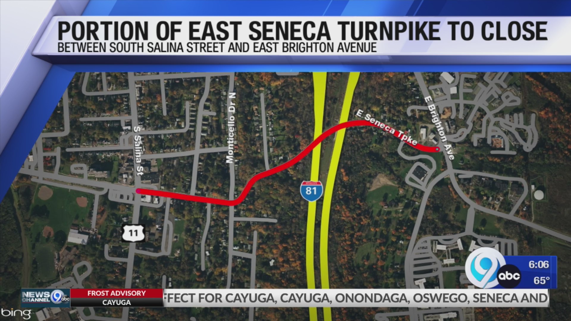 Portion of East Seneca Turnpike to close WSYR