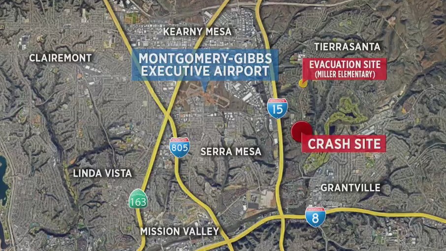This map shows where the plane crashed in San Diego