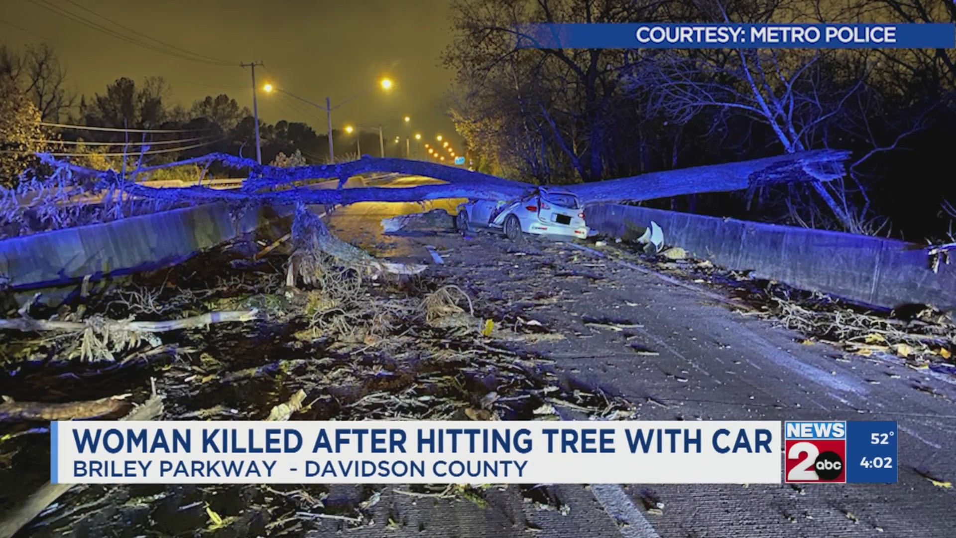 Woman dead after crashing into downed tree on Briley Parkway – WKRN News 2