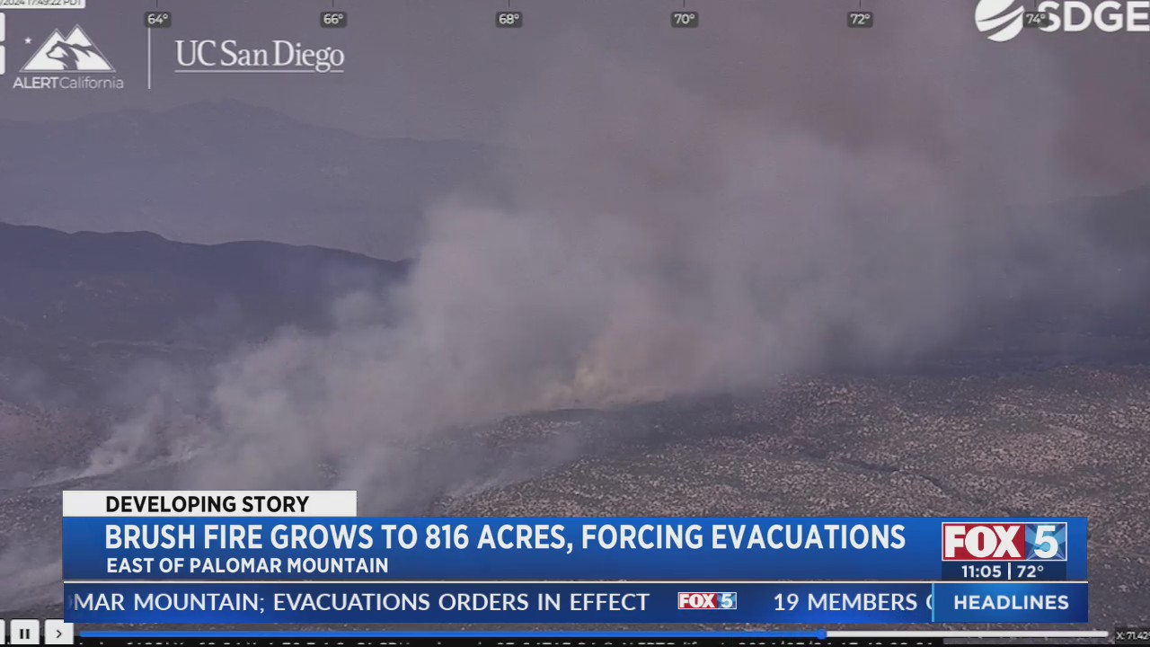 Brush fire grows to 816 acres – FOX 5 San Diego & KUSI News