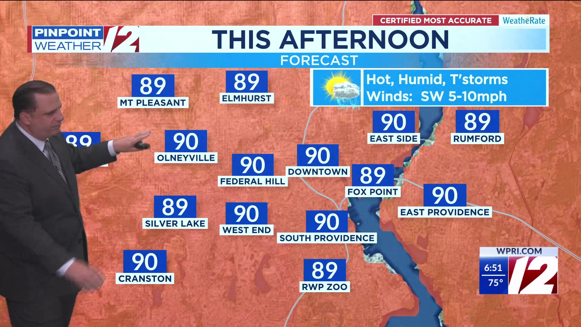 WPRI 12 Weather Forecast for 7/8/25: Hot and humid today with showers ...