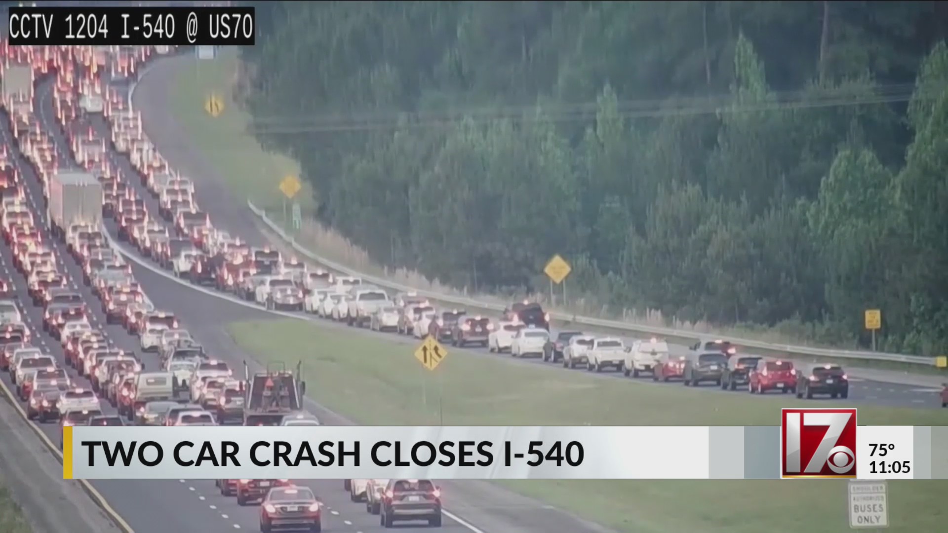 Two-car crash closes I-540 in Raleigh – CBS17.com