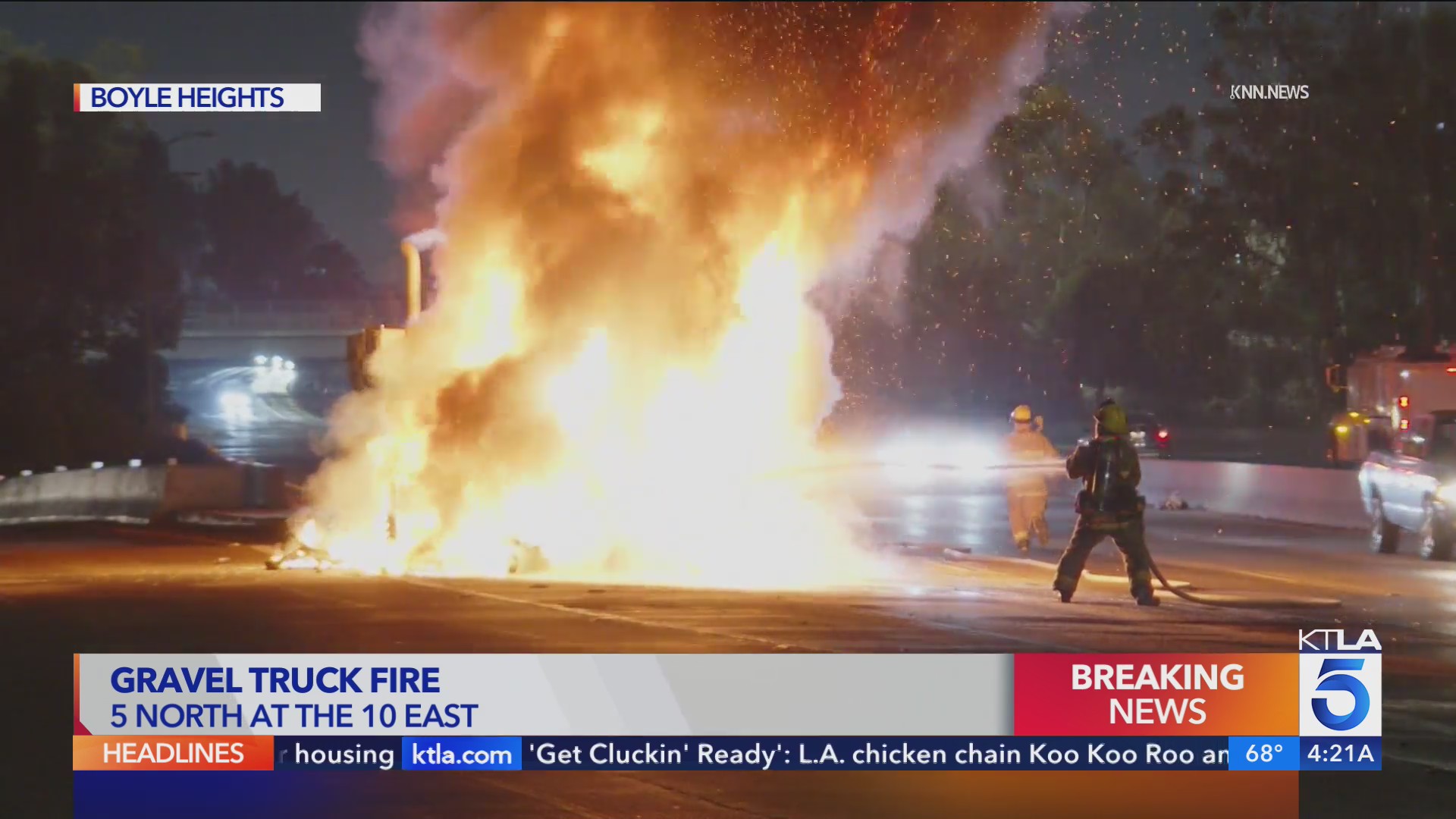 Gravel truck bursts into flames on 5 Freeway in Boyle Heights – KTLA