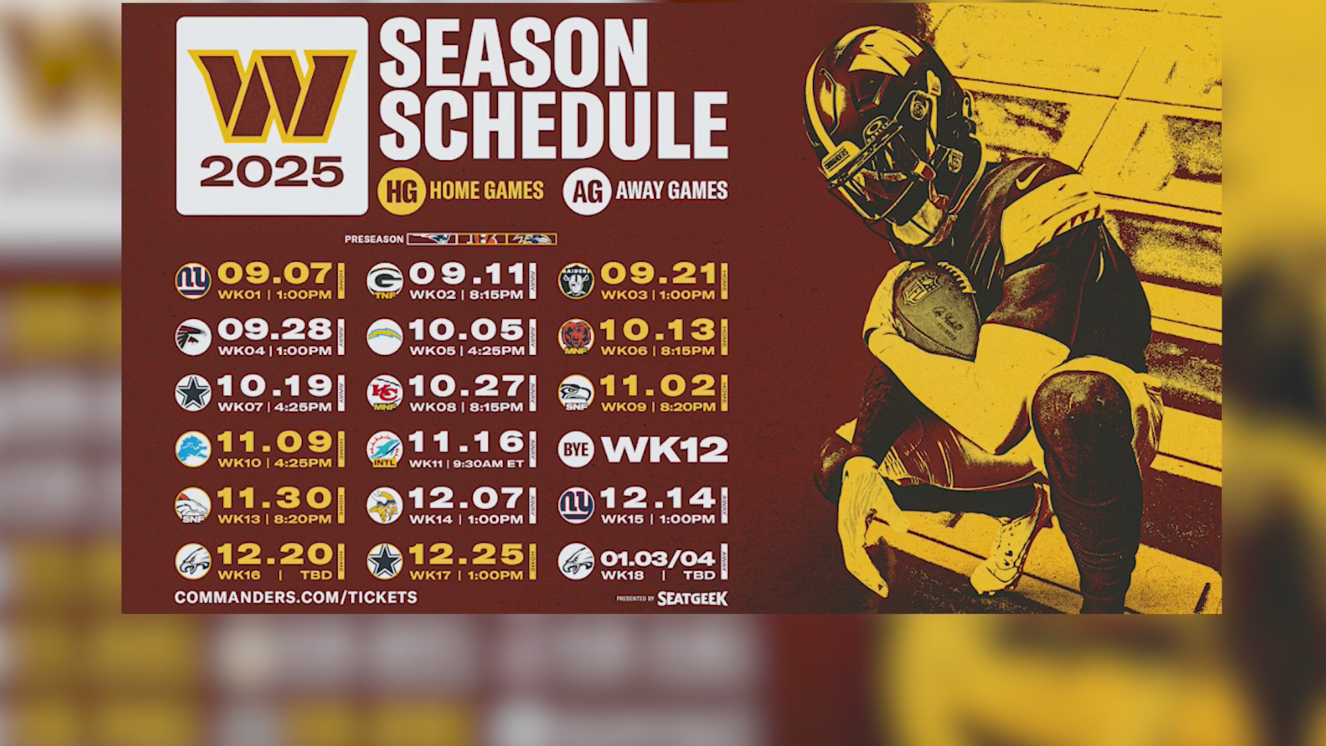 Washington Commanders Log Washington Commanders 2025 schedule released with a host of primetime ...