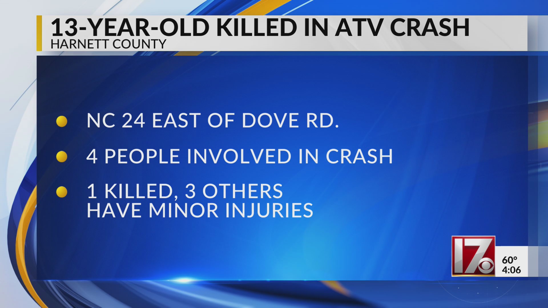 13-year-old killed in ATV crash in Harnett County – CBS17.com