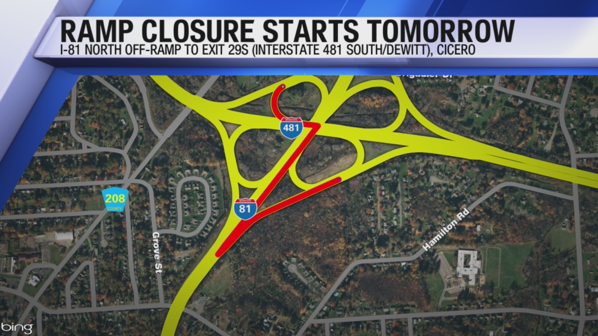 Ramp closure starts tomorrow on I-81 north off ramp in Cicero – WSYR