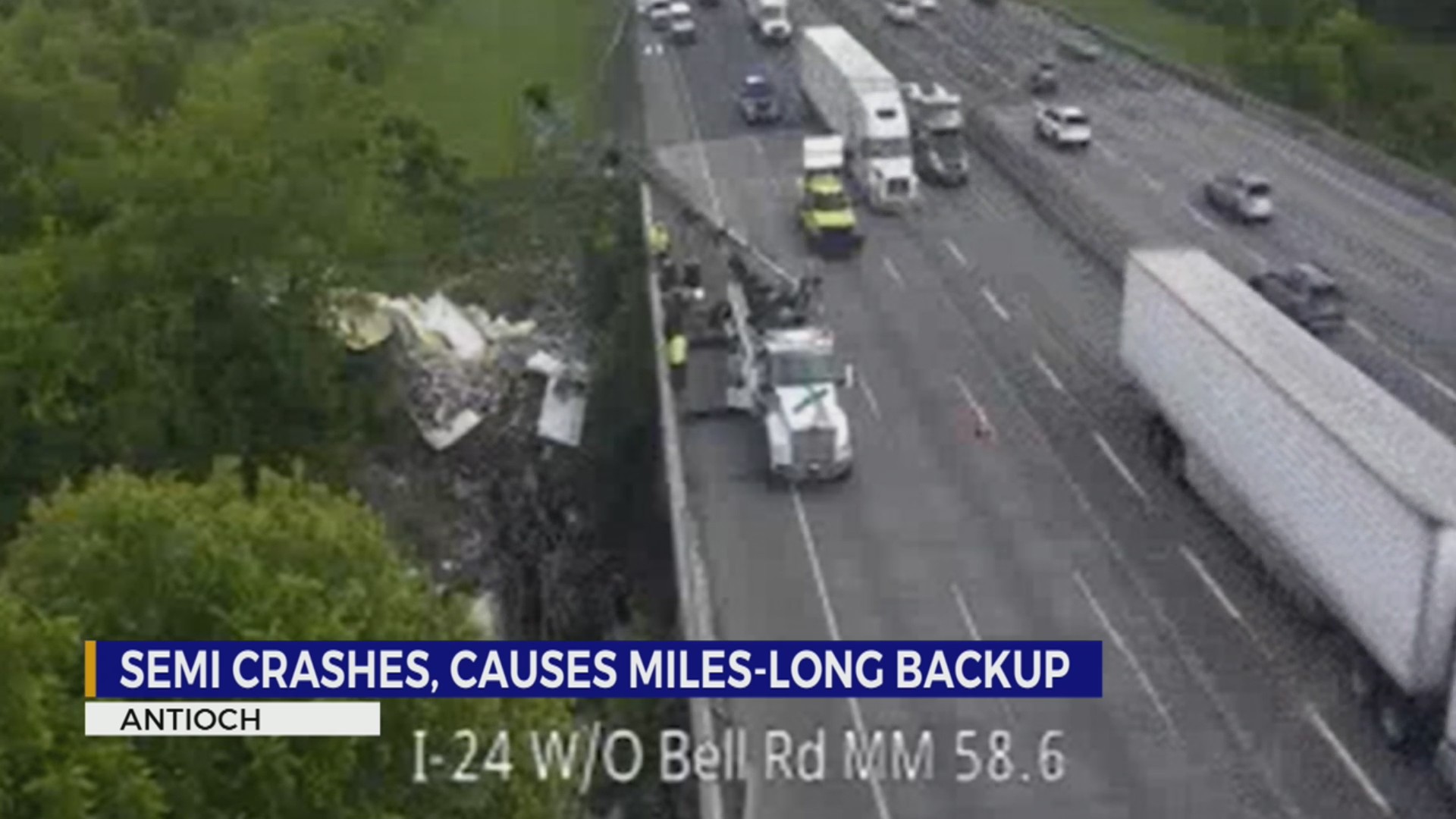 Semi crashes into Antioch ditch, causes miles-long backup on I-24 ...