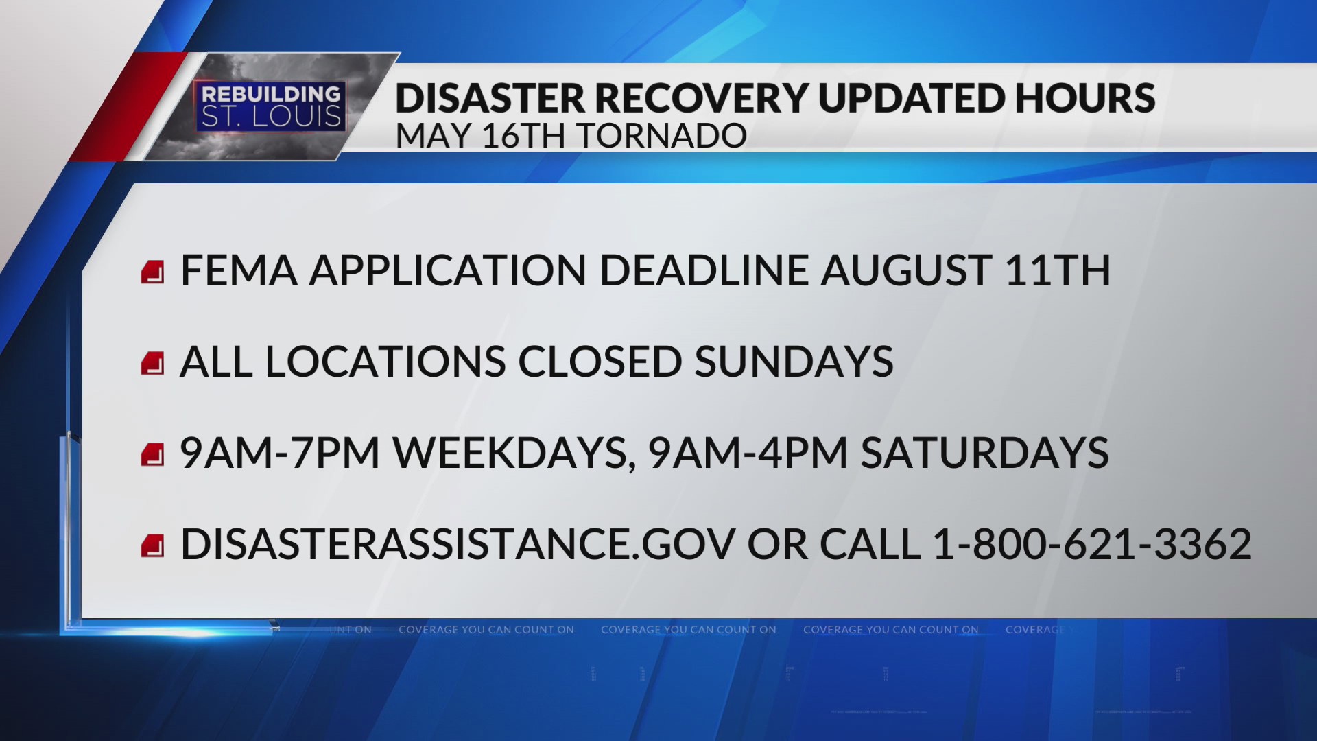 St. Louis City, County updates hours to Disaster Recovery Centers – FOX 2